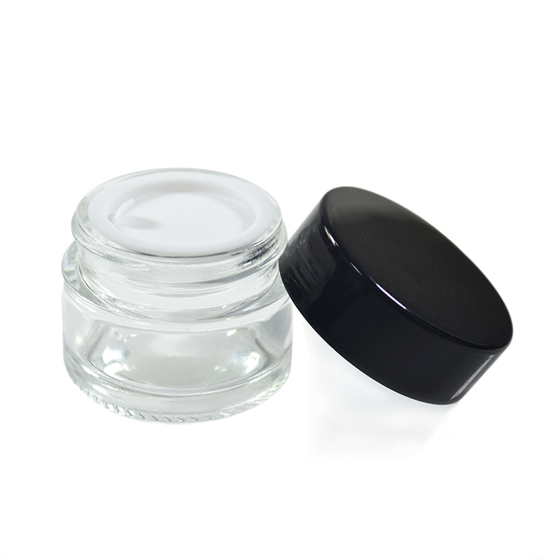 Wholesale cosmetic containers face cream jar 100g clear glass cream jar with black plastic lid