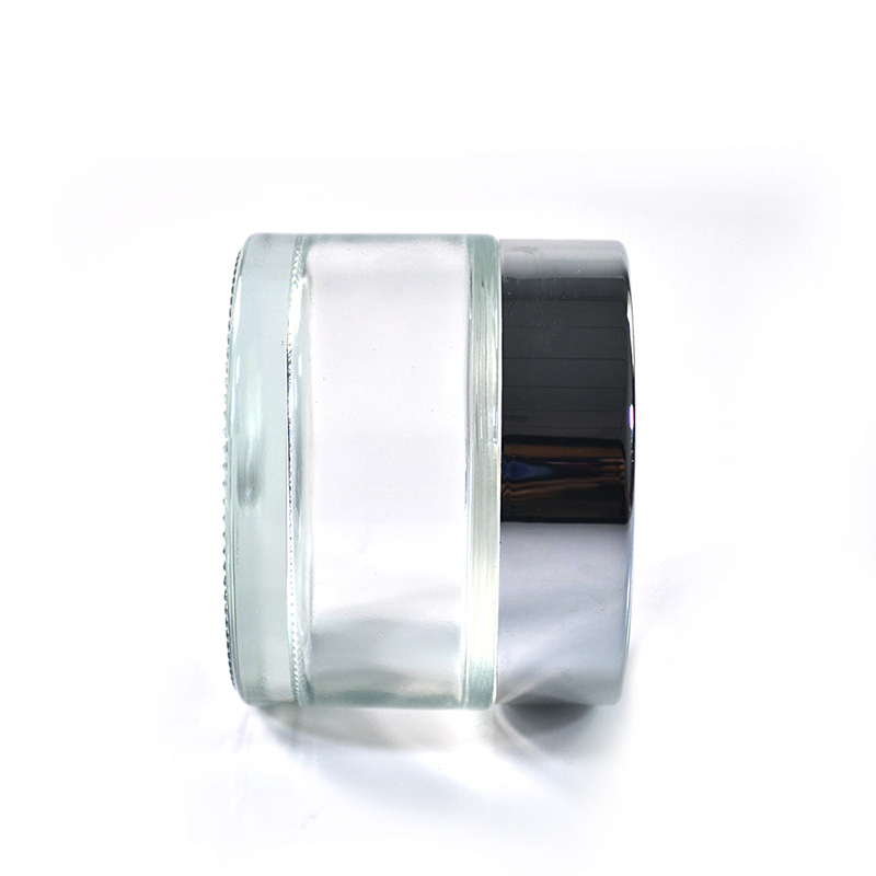Wholesale cosmetic containers face cream jars 100g clear glass cream jar with sliver anodized aluminum lid