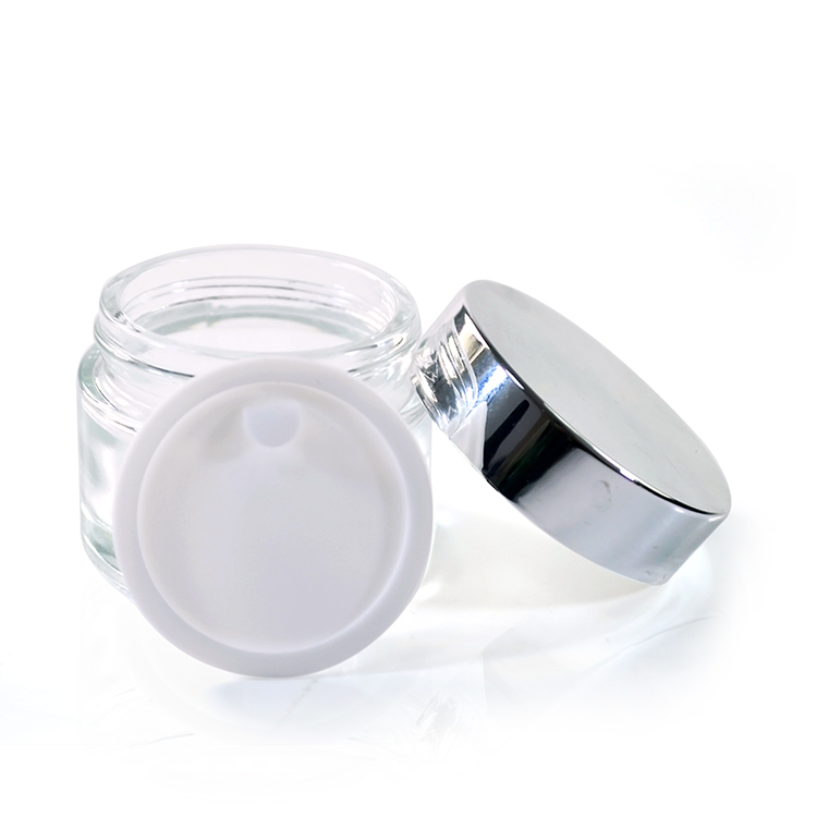 Wholesale cosmetic containers face cream jars 100g clear glass cream jar with sliver anodized aluminum lid