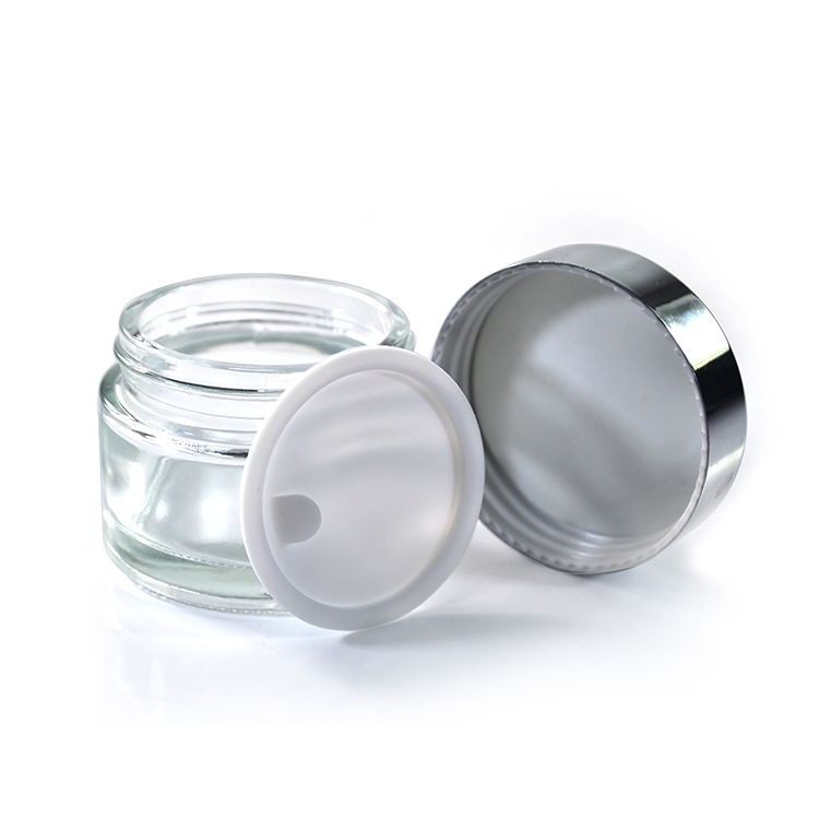 Wholesale cosmetic containers face cream jars 100g clear glass cream jar with sliver anodized aluminum lid