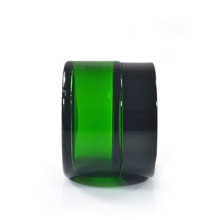 Wholesale cosmetic containers face cream jars 30g green glass cream jar with black anodized aluminum lid