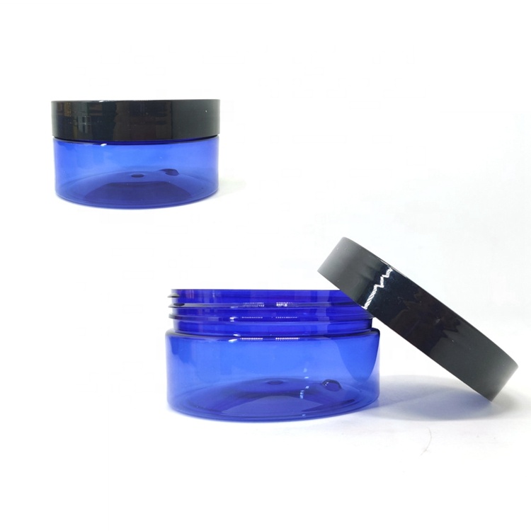 Wholesale cosmetic food packaging 100ml 150ml 200ml 250ml 300ml amber black pet plastic cosmetic cream jar with white black lid