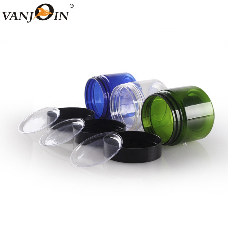 Wholesale cosmetic food packaging 100ml 150ml 200ml 250ml 300ml amber black pet plastic cosmetic cream jar with white black lid