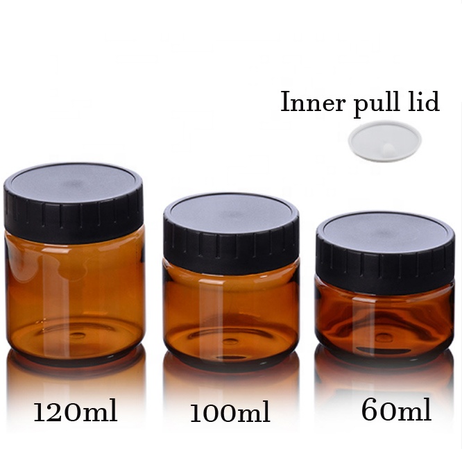 Wholesale cosmetic food packaging 100ml 150ml 200ml 250ml 300ml amber black pet plastic cosmetic cream jar with white black lid