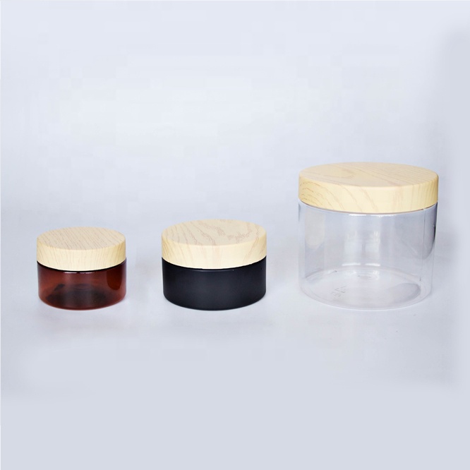 Wholesale cosmetic food packaging 100ml 150ml 200ml 250ml 300ml amber black pet plastic cosmetic cream jar with white black lid