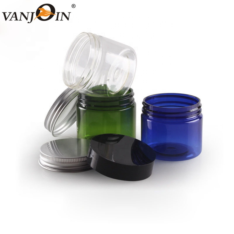 Wholesale cosmetic food packaging 100ml 150ml 200ml 250ml 300ml amber black pet plastic cosmetic cream jar with white black lid