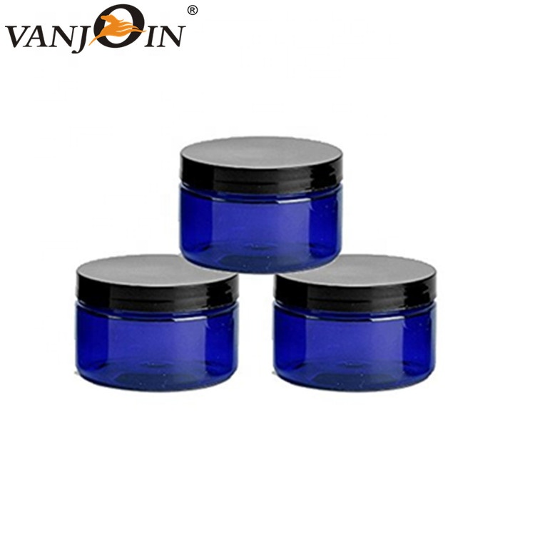 Wholesale cosmetic food packaging 100ml 150ml 200ml 250ml 300ml amber black pet plastic cosmetic cream jar with white black lid