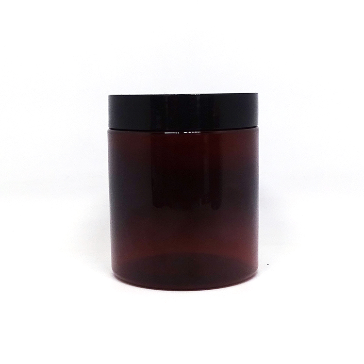 Wholesale cosmetic food packaging 100ml 150ml 200ml 250ml amber pet plastic cosmetic cream jar with black lid