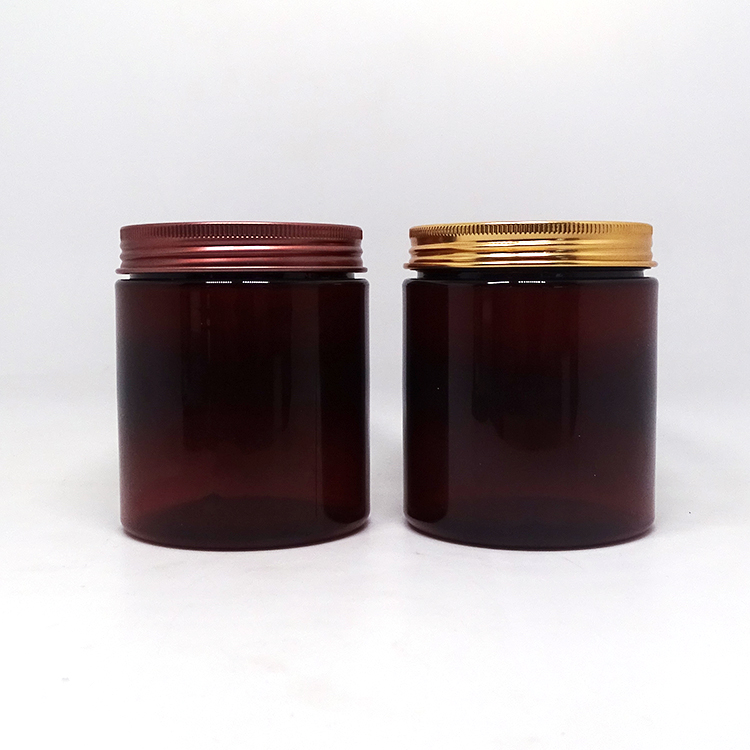 Wholesale cosmetic food packaging 100ml 150ml 200ml 250ml amber pet plastic cosmetic cream jar with black lid