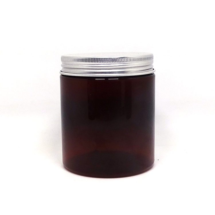 Wholesale cosmetic food packaging 100ml 150ml 200ml 250ml amber pet plastic cosmetic cream jar with black lid