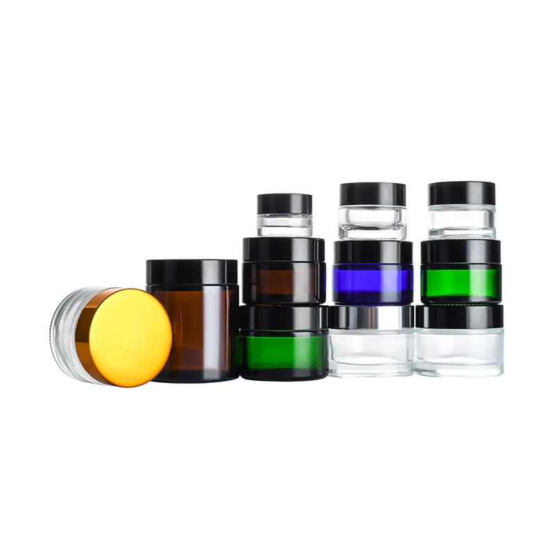 Wholesale cosmetic food packaging 5g 10g 15g 20g 30g 50g 100g  amber black glass cosmetic cream jar with gold sliver lid