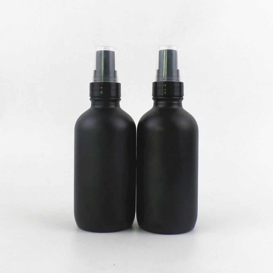 Wholesale cosmetic frosted matte black glass spray pump bottles in bulk