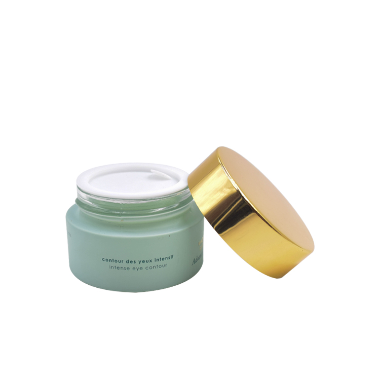 Wholesale cosmetic packaging 15g 30g 50g frosted green glass cream jar for skin care