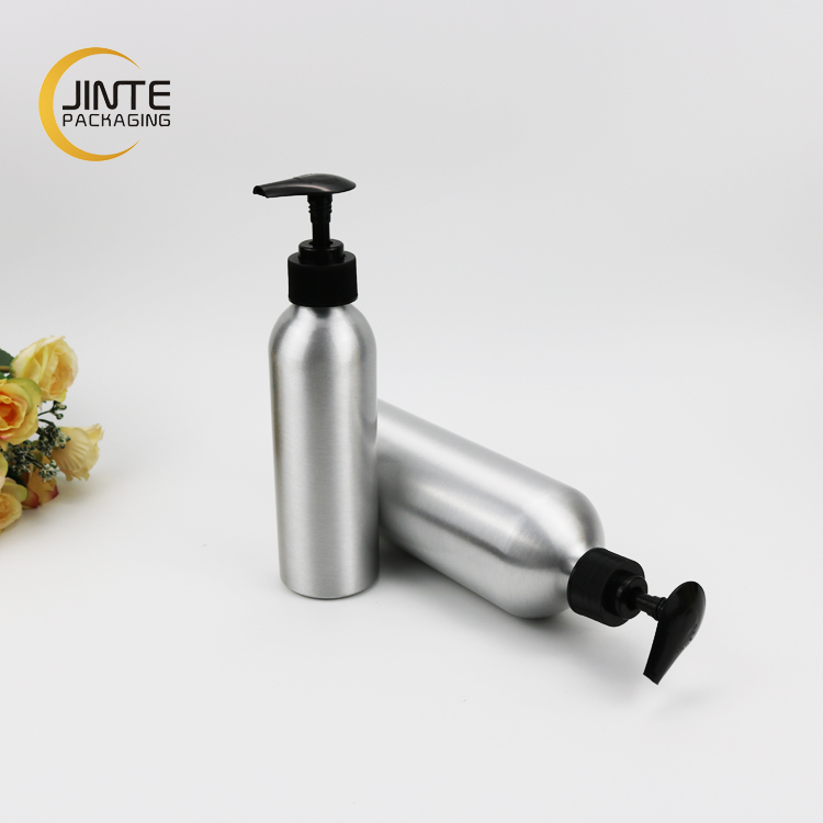 Wholesale cosmetic pump top aluminum lotion bottle for personal skin care use in various capacity and low price