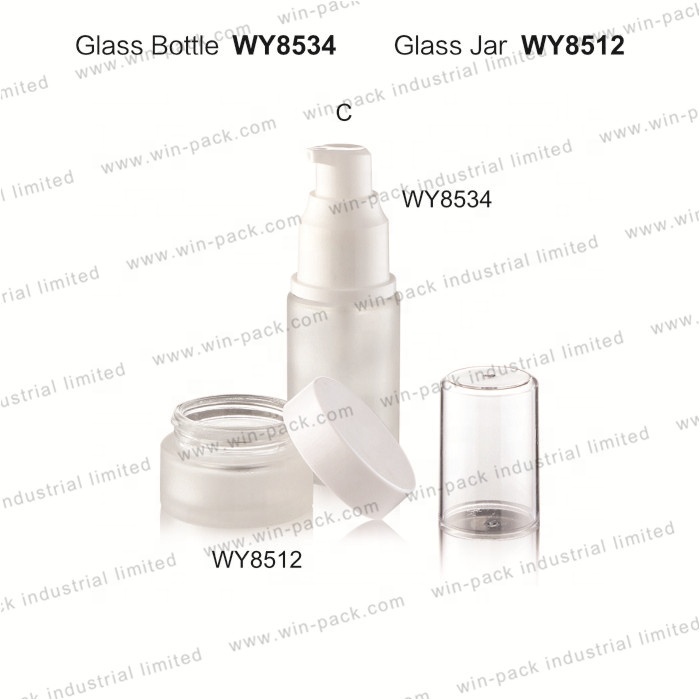 Wholesale cosmetic square glass bottle 30ml with lotion pump cap for lotion serum cream full set