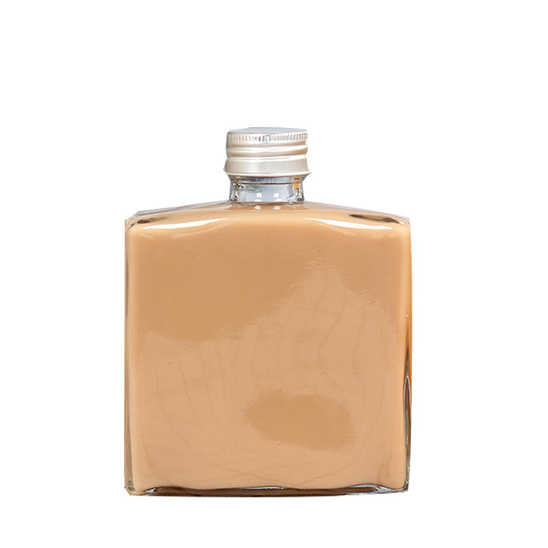Wholesale creative flat square small wine bottle 200ml juice drink milk tea bottle net red frosted glass bottle