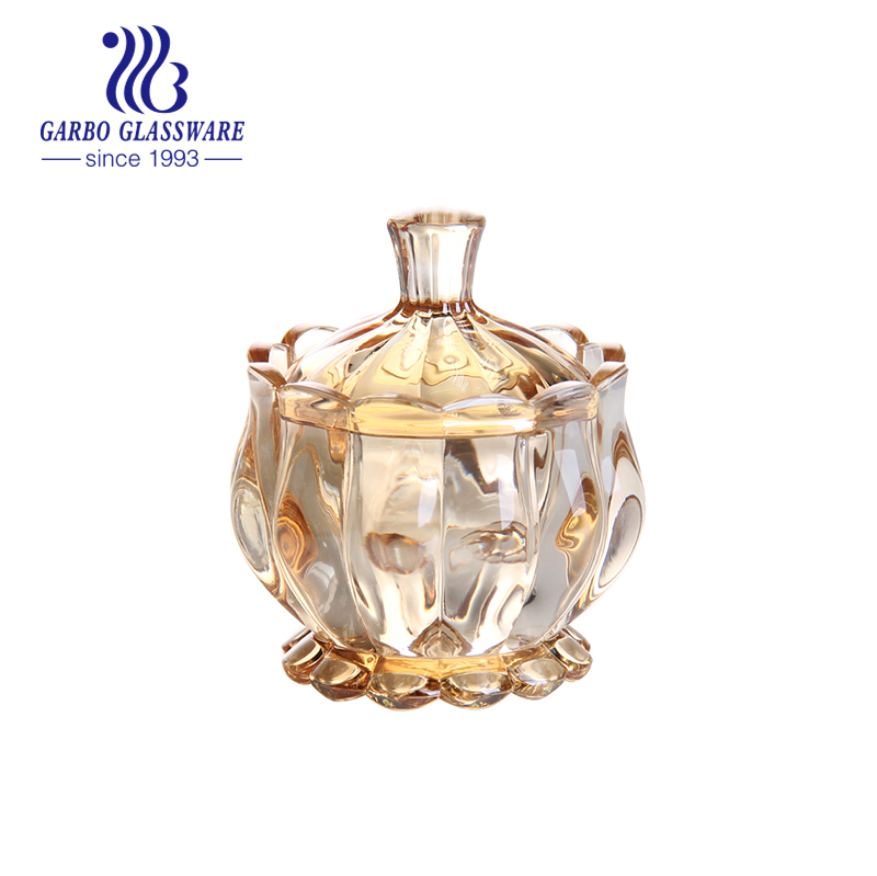 Wholesale crystal glass candy jar with glass lid,clear glass sugar pot for decoration classic small home restaurant glassware