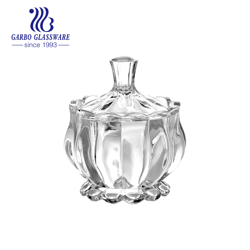 Wholesale crystal glass candy jar with glass lid,clear glass sugar pot for decoration classic small home restaurant glassware