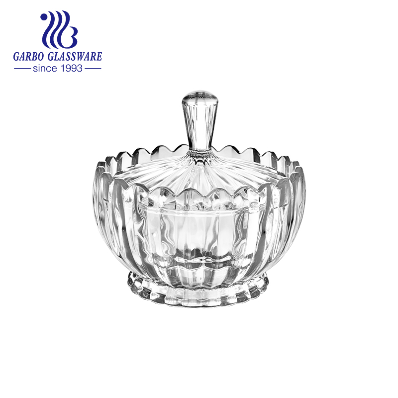 Wholesale crystal glass candy jar with glass lid,clear glass sugar pot for decoration classic small home restaurant glassware