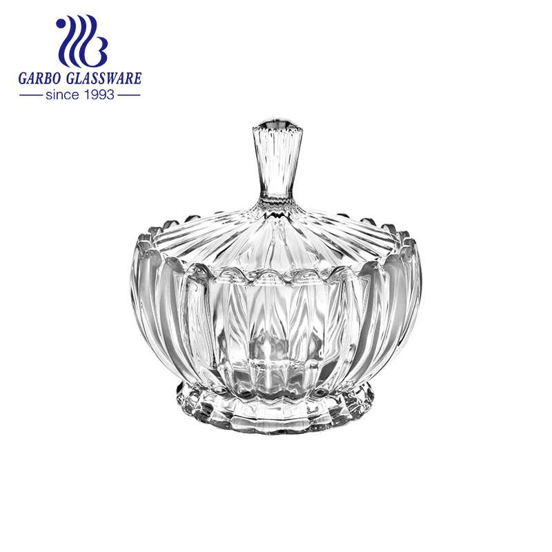 Wholesale crystal glass candy jar with glass lid,clear glass sugar pot for decoration classic small home restaurant glassware