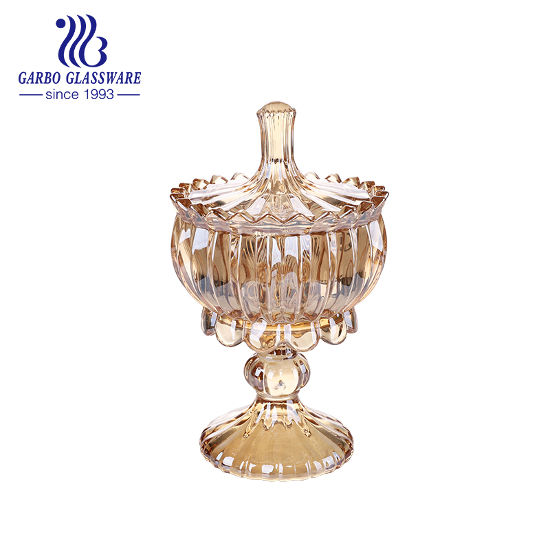Wholesale crystal glass candy jar with glass lid,clear glass sugar pot for decoration classic small home restaurant glassware