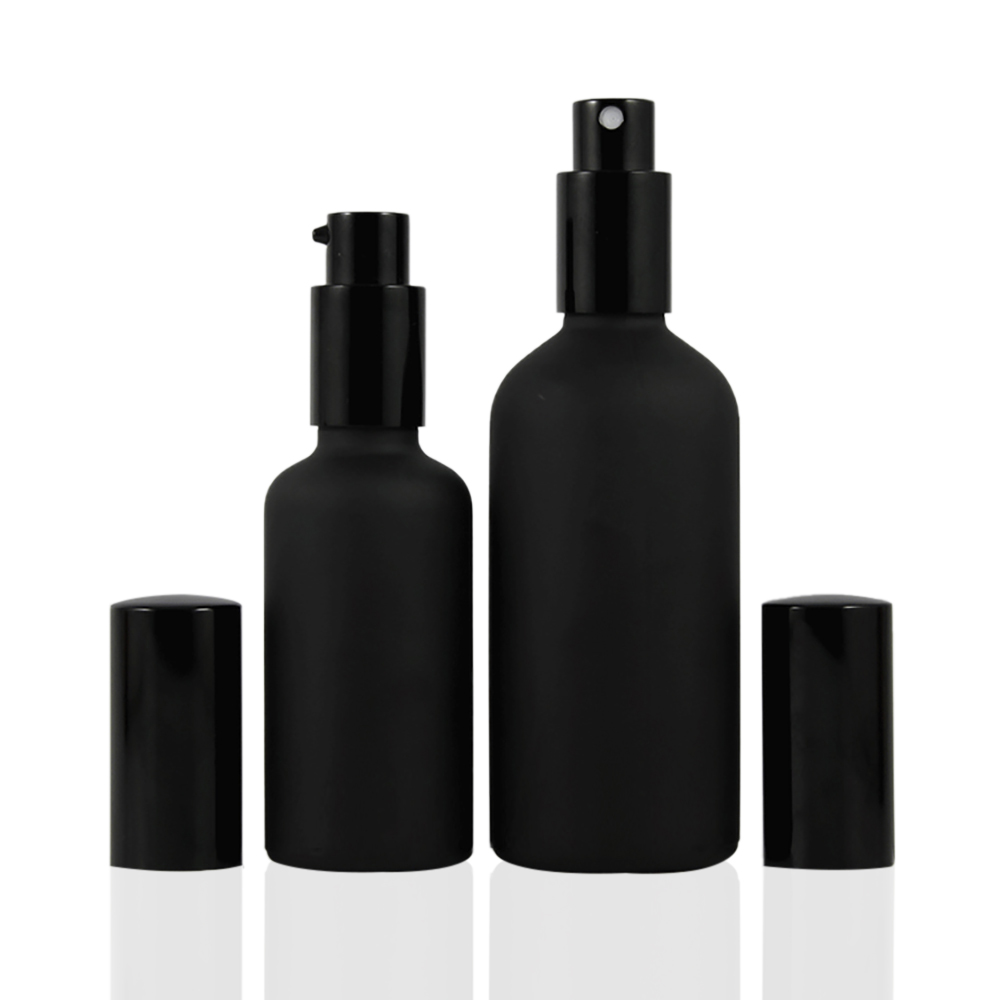 Wholesale custom 3oz 100ml  matt black glass spray bottle with mist pump cap