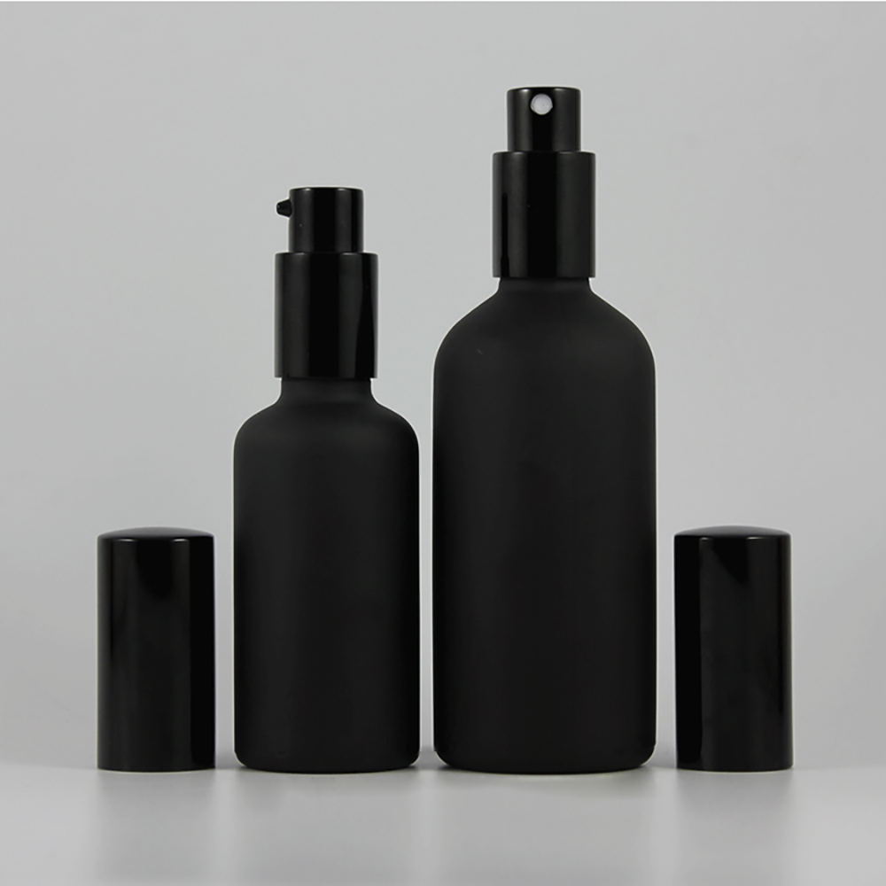 Wholesale custom 3oz 100ml matt black glass spray bottle with mist pump cap