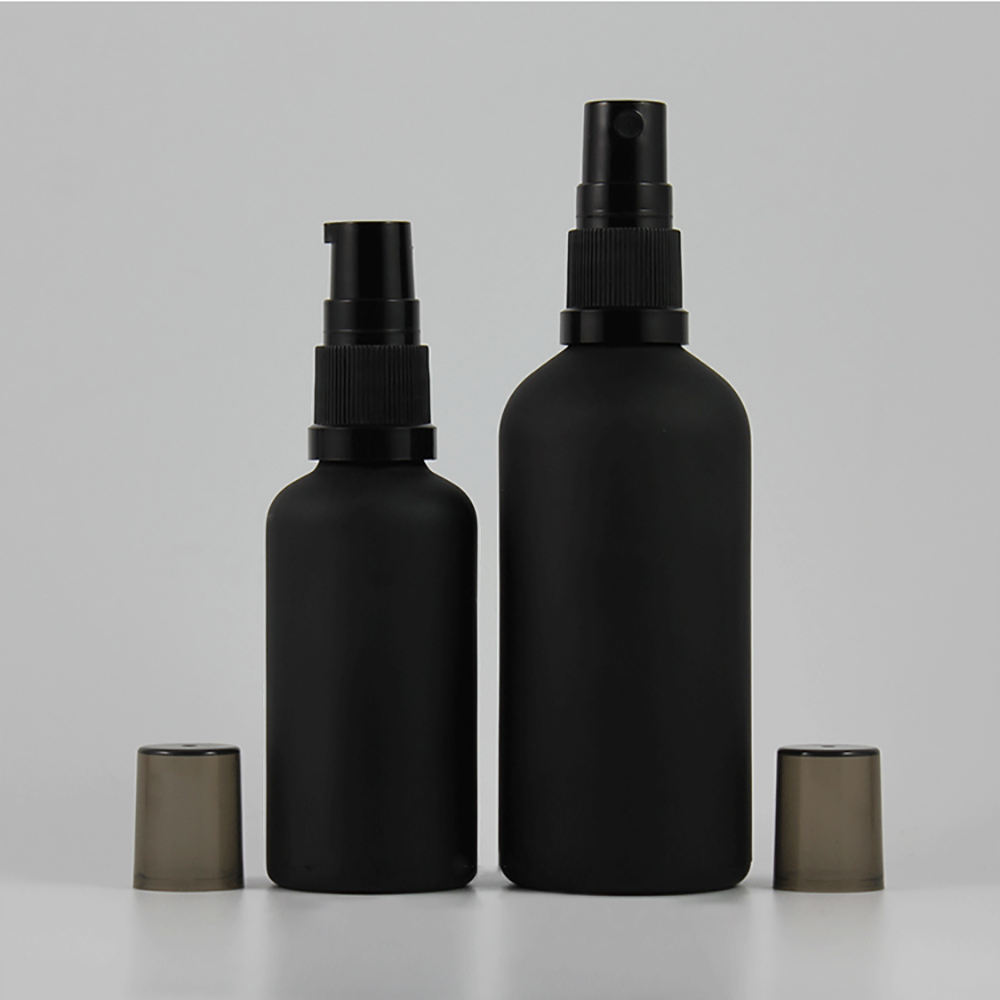 Wholesale custom 3oz 100ml matt black glass spray bottle with mist pump cap