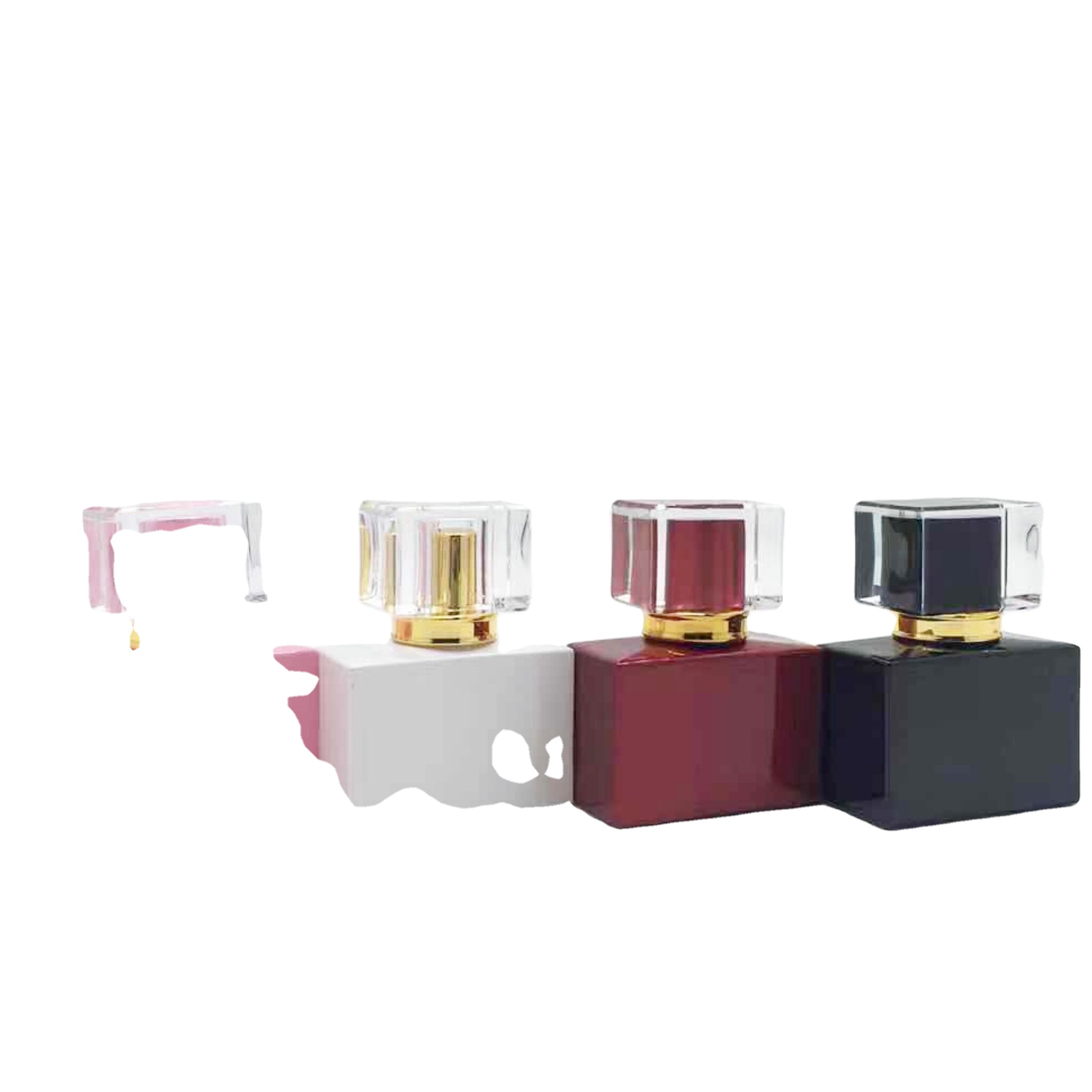 Wholesale custom Square silk printing colors glass perfume bottle colors aluminum spray bottle