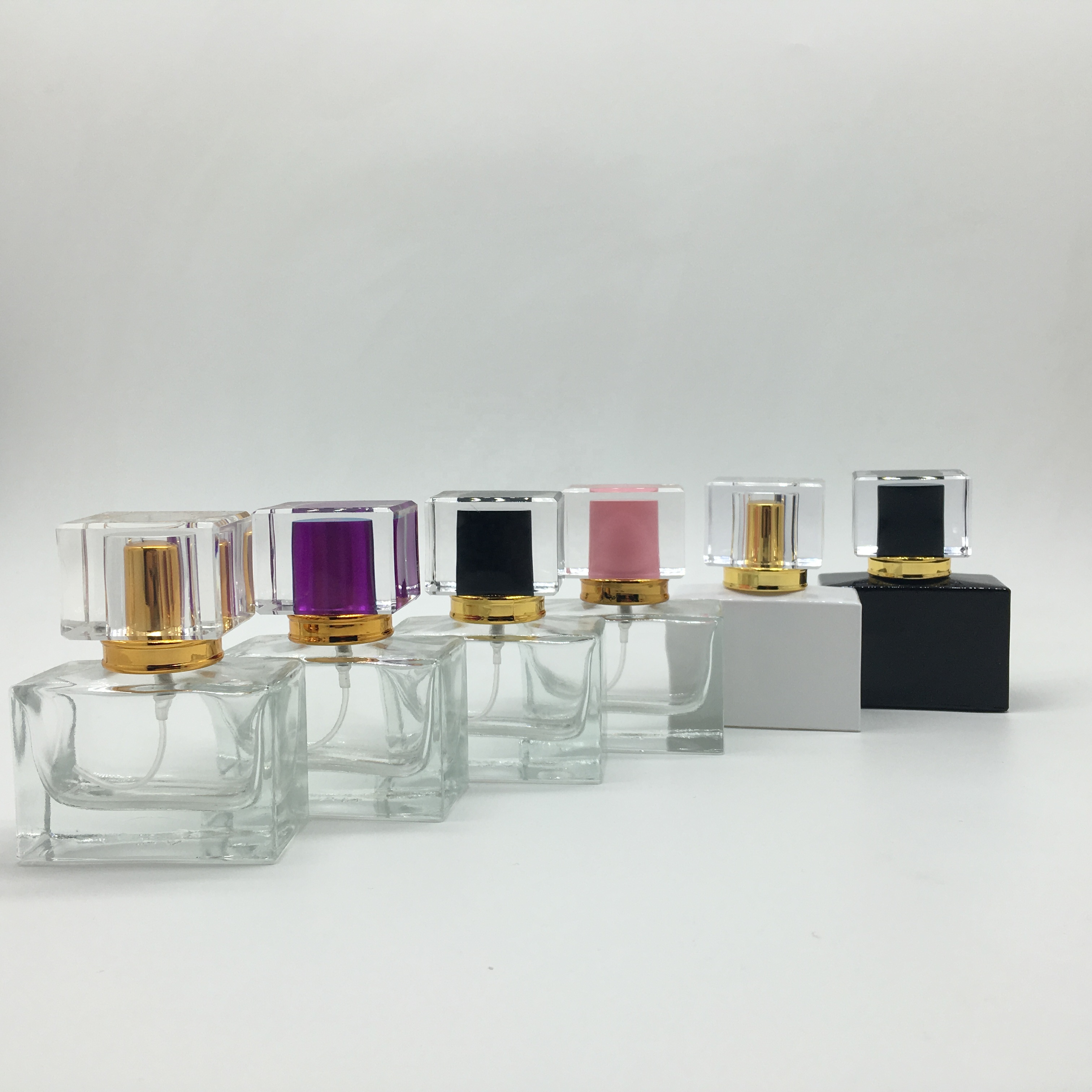 Wholesale custom Square silk printing colors glass perfume bottle colors aluminum spray bottle