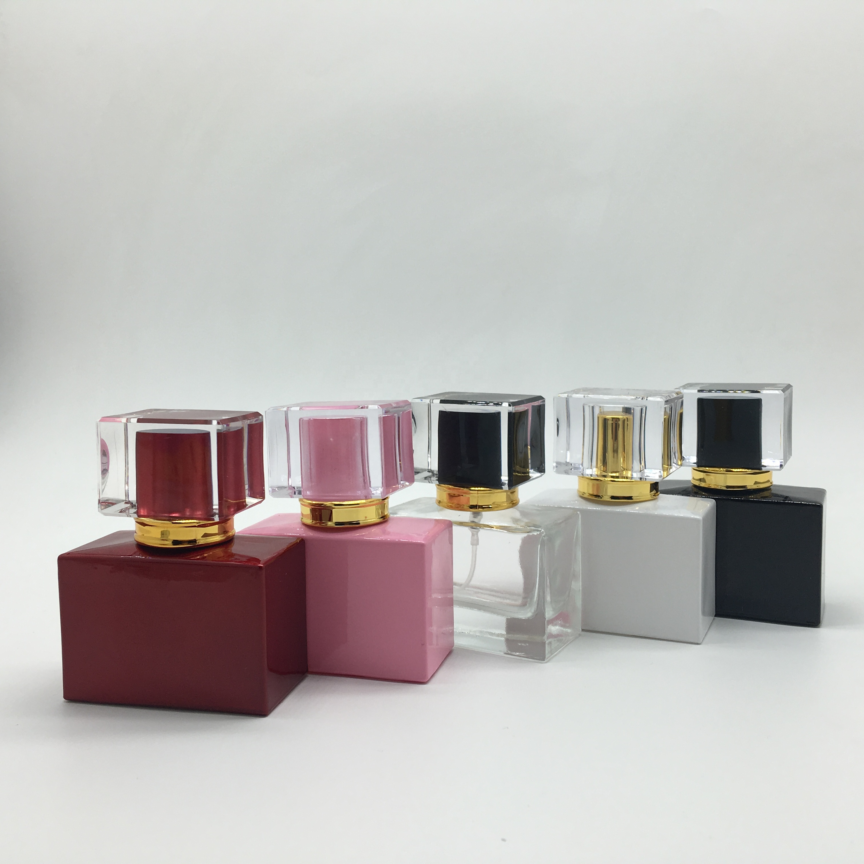 Wholesale custom Square silk printing colors glass perfume bottle colors aluminum spray bottle