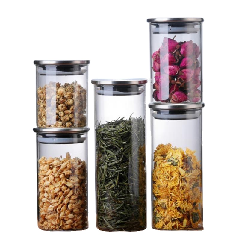 Wholesale custom borosilicate glass nuts storage jar with stainless steel lid