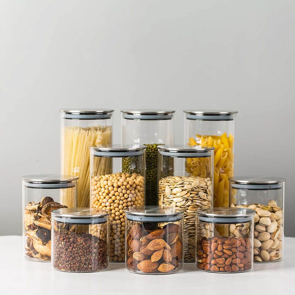 Wholesale custom borosilicate glass nuts storage jar with stainless steel lid
