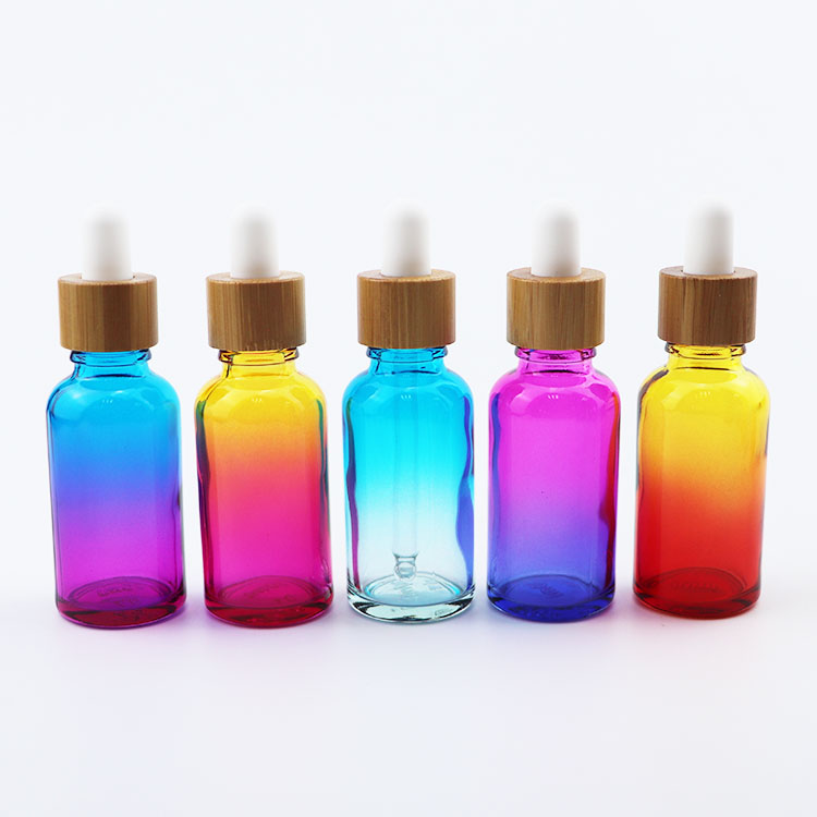 Wholesale custom color 30ml glass serum dropper bottle bamboo cap tincture bottle for cosmetic packaging