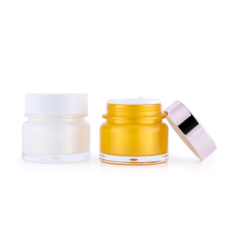 Wholesale custom empty yellow cosmetic jars 30g 50g plastic double wall cream jar for skincare packaging