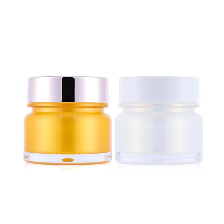 Wholesale custom empty yellow cosmetic jars 30g 50g plastic double wall cream jar for skincare packaging