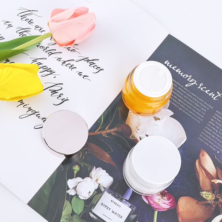 Wholesale custom empty yellow cosmetic jars 30g 50g plastic double wall cream jar for skincare packaging