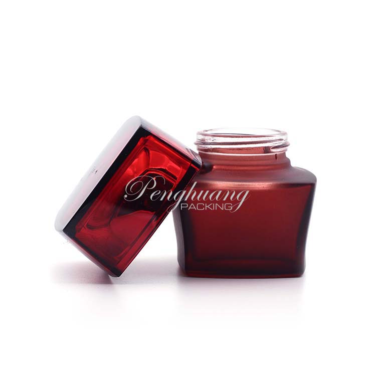 Wholesale custom frosted red luxury cosmetic jar glass jars for skin care