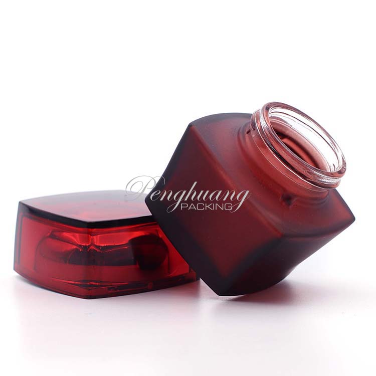 Wholesale custom frosted red luxury cosmetic jar glass jars for skin care