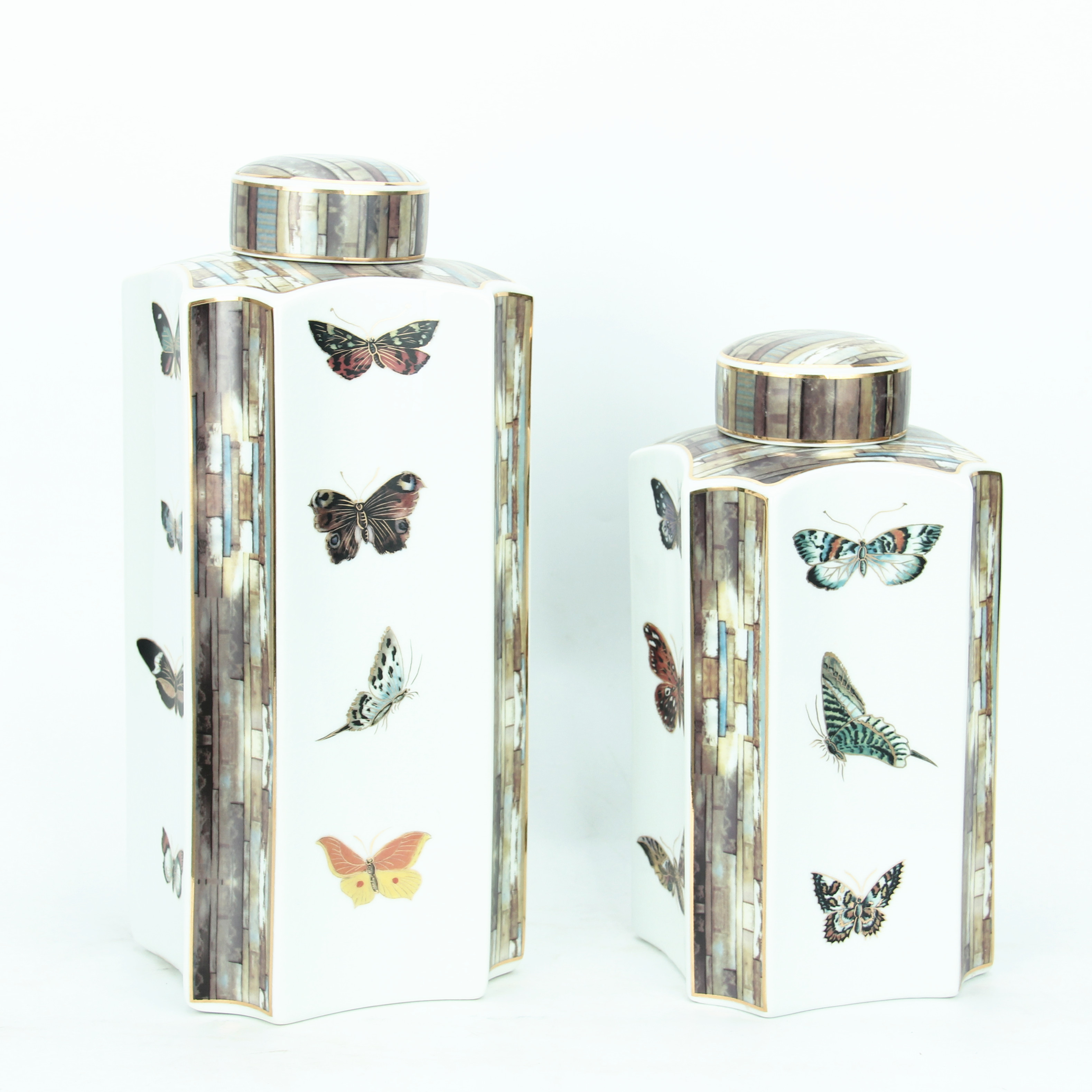 Wholesale custom jar butterflies container ceramic spice jar set home decor luxury storage jar with lid