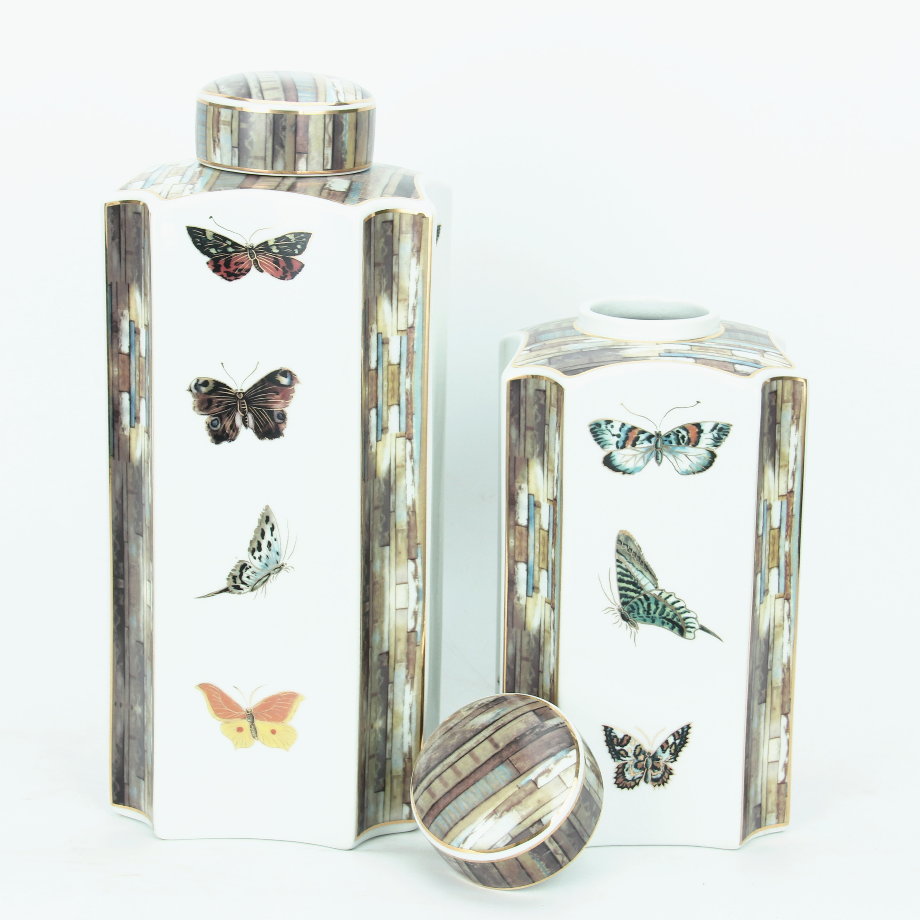 Wholesale custom jar butterflies container ceramic spice jar set home decor luxury storage jar with lid