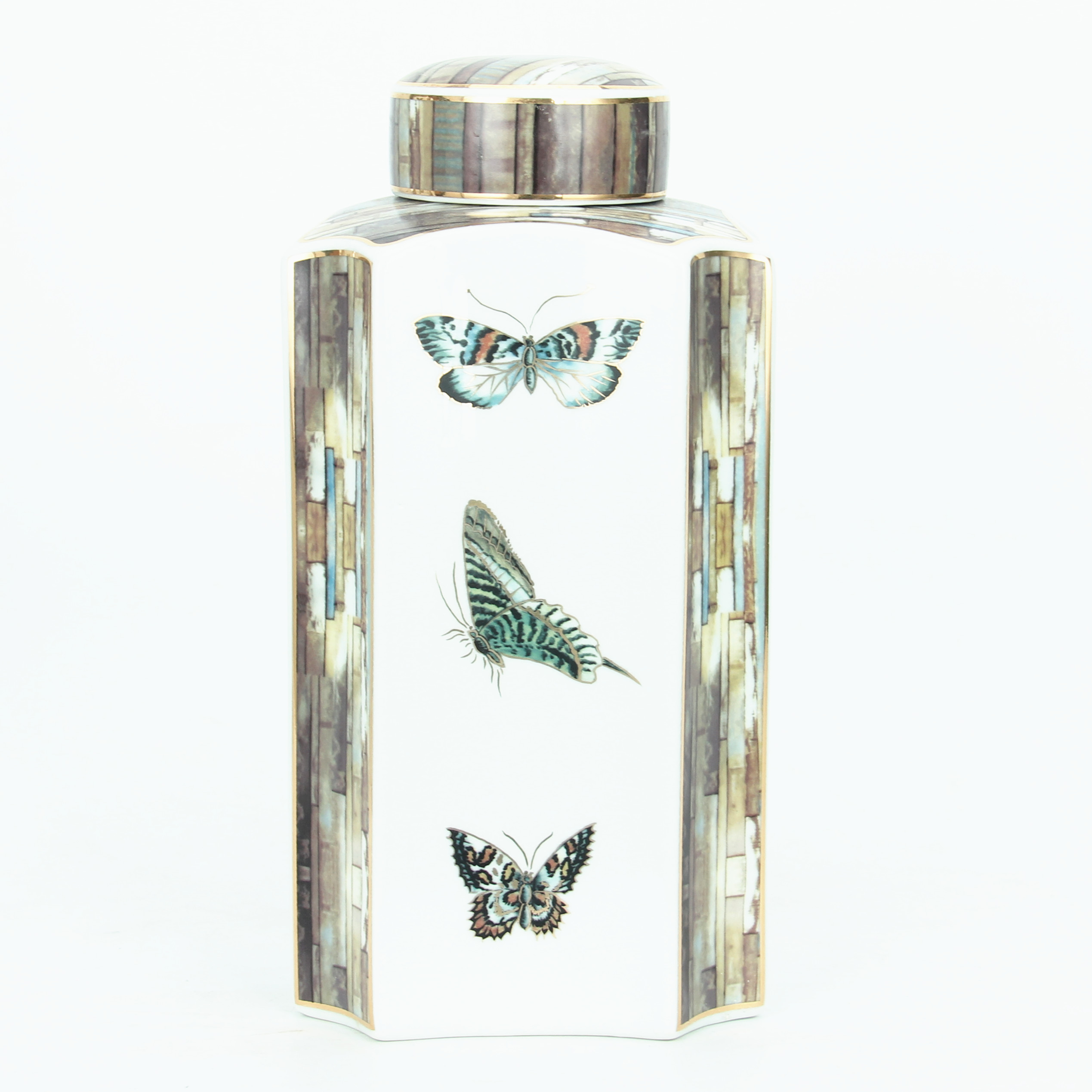 Wholesale custom jar butterflies container ceramic spice jar set home decor luxury storage jar with lid