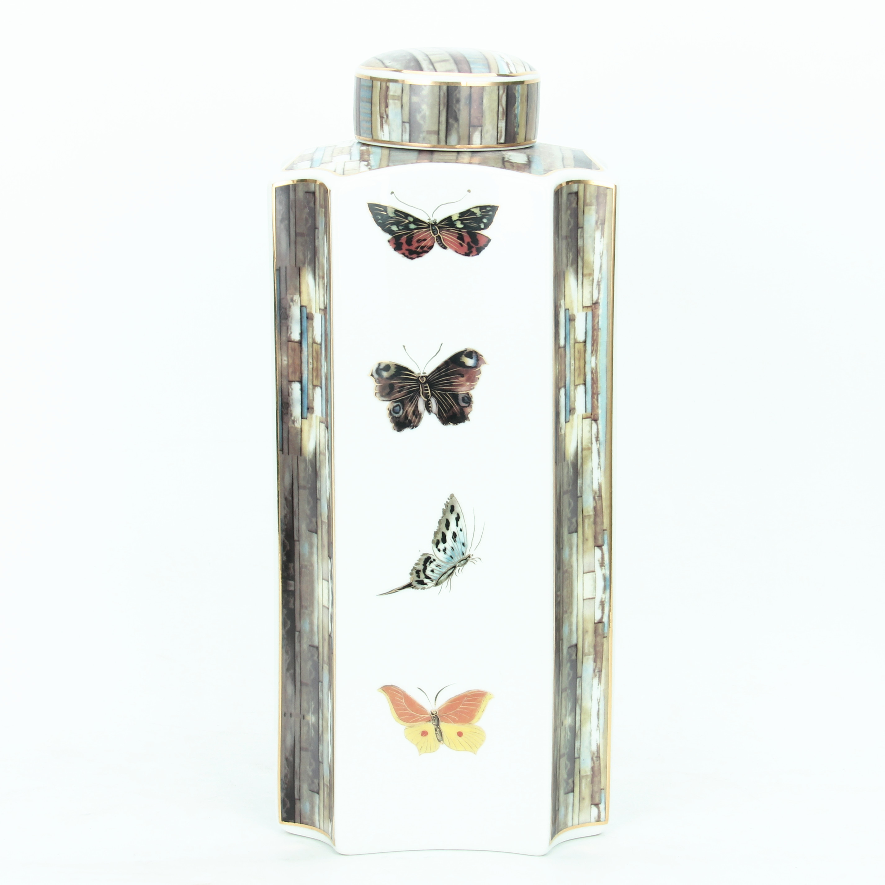 Wholesale custom jar butterflies container ceramic spice jar set home decor luxury storage jar with lid