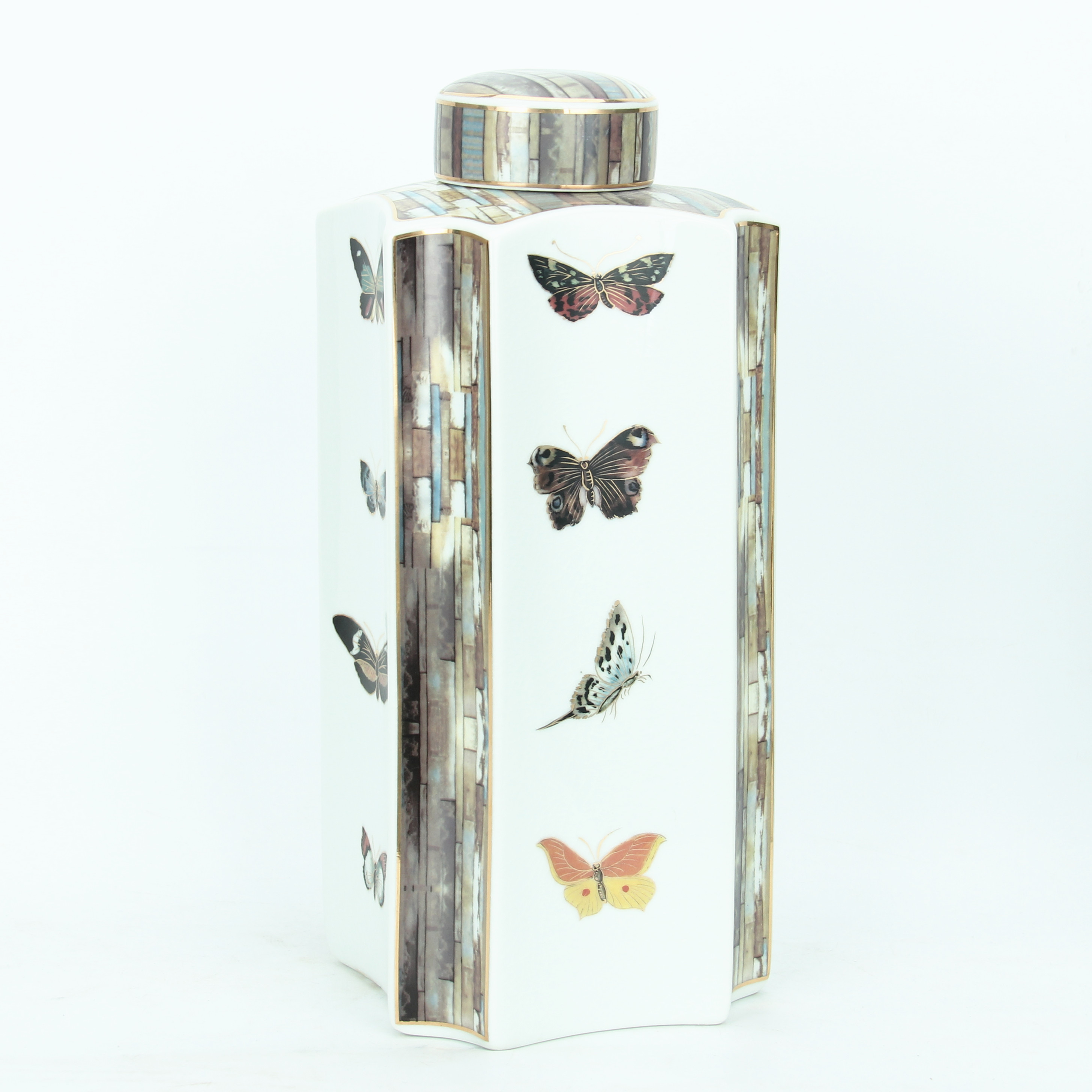 Wholesale custom jar butterflies container ceramic spice jar set home decor luxury storage jar with lid