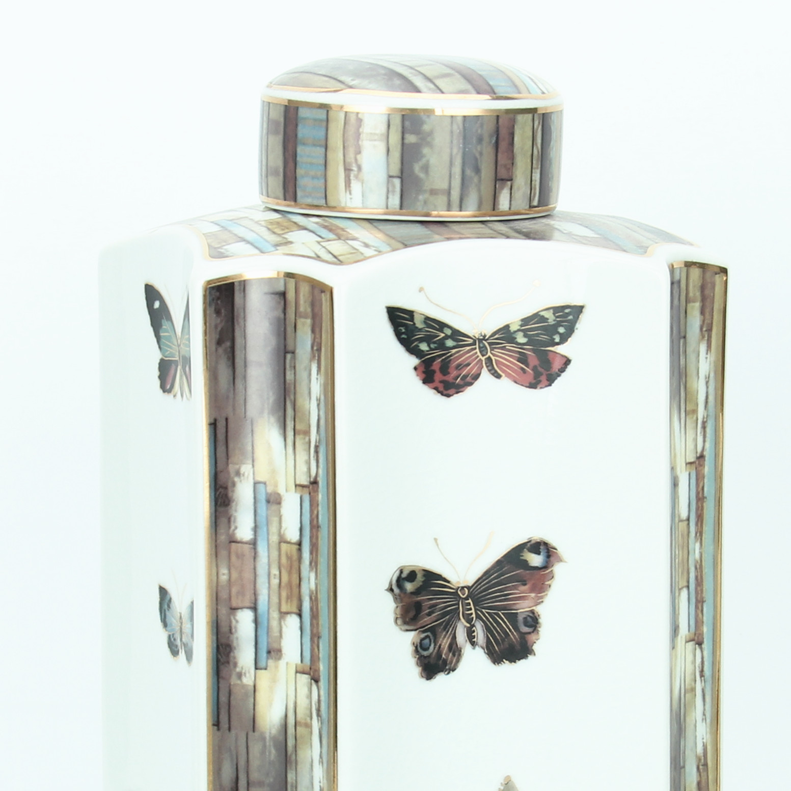 Wholesale custom jar butterflies container ceramic spice jar set home decor luxury storage jar with lid