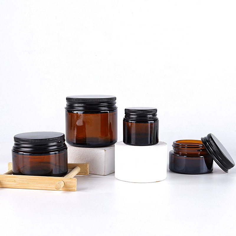 Wholesale custom logo amber glass cream cosmetic jar 8 oz with gold silver lid