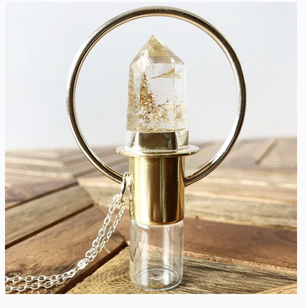 Wholesale custom necklace pendant small perfume bottles natural stone bottles with rose quartz stone