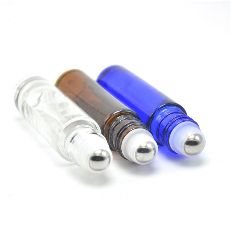 Wholesale custom roll on glass bottle 5ml 10ml amber eye roller bottle packaging with stainless roller