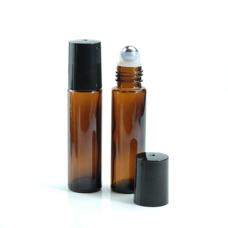Wholesale custom roll on glass bottle 5ml 10ml amber roller bottle with stainless roller (NRB12)