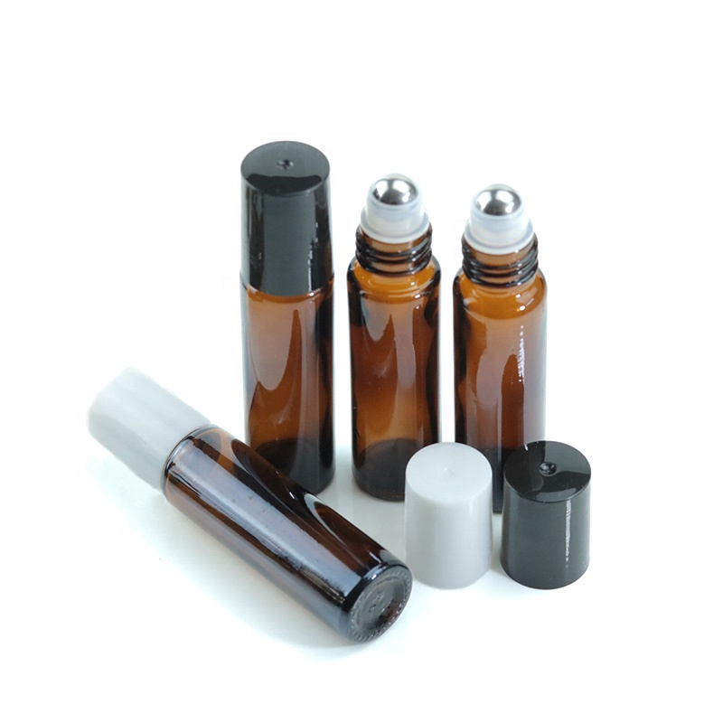 Wholesale custom roll on glass bottle 5ml 10ml amber roller bottle with stainless roller (NRB12)